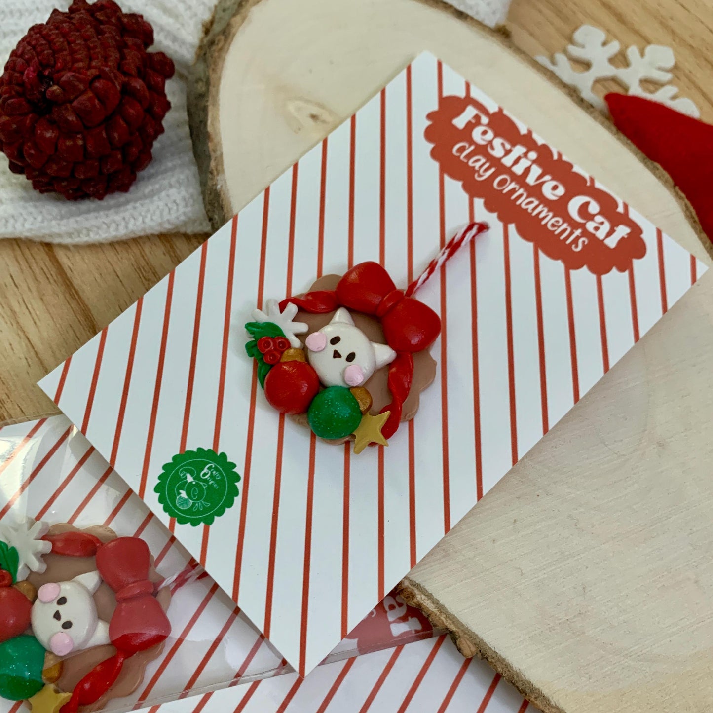 Festive Cat Mini Ornaments| Cat Clay Ornaments| Handmade Christmas Ornaments| Clay Wall Hanging| Handmade Clay Decor| Festive Cat Clay Charm