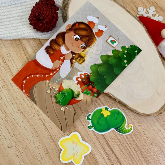 Tree Decorating Print & Sticker Bundle| Digital Art| Cute Christmas Art| Fantasy Art| Children Art| Storybook Art| Xmas Art Wall Decor