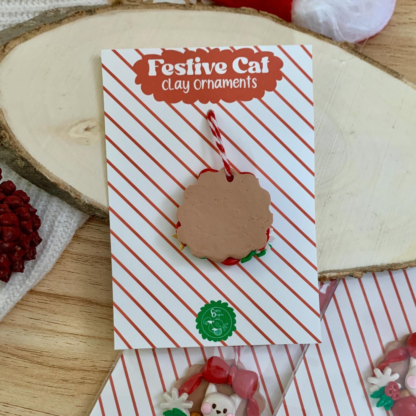 Festive Cat Mini Ornaments| Cat Clay Ornaments| Handmade Christmas Ornaments| Clay Wall Hanging| Handmade Clay Decor| Festive Cat Clay Charm