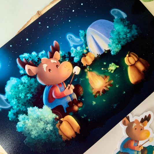 Spooky Art Print and Stickers Set