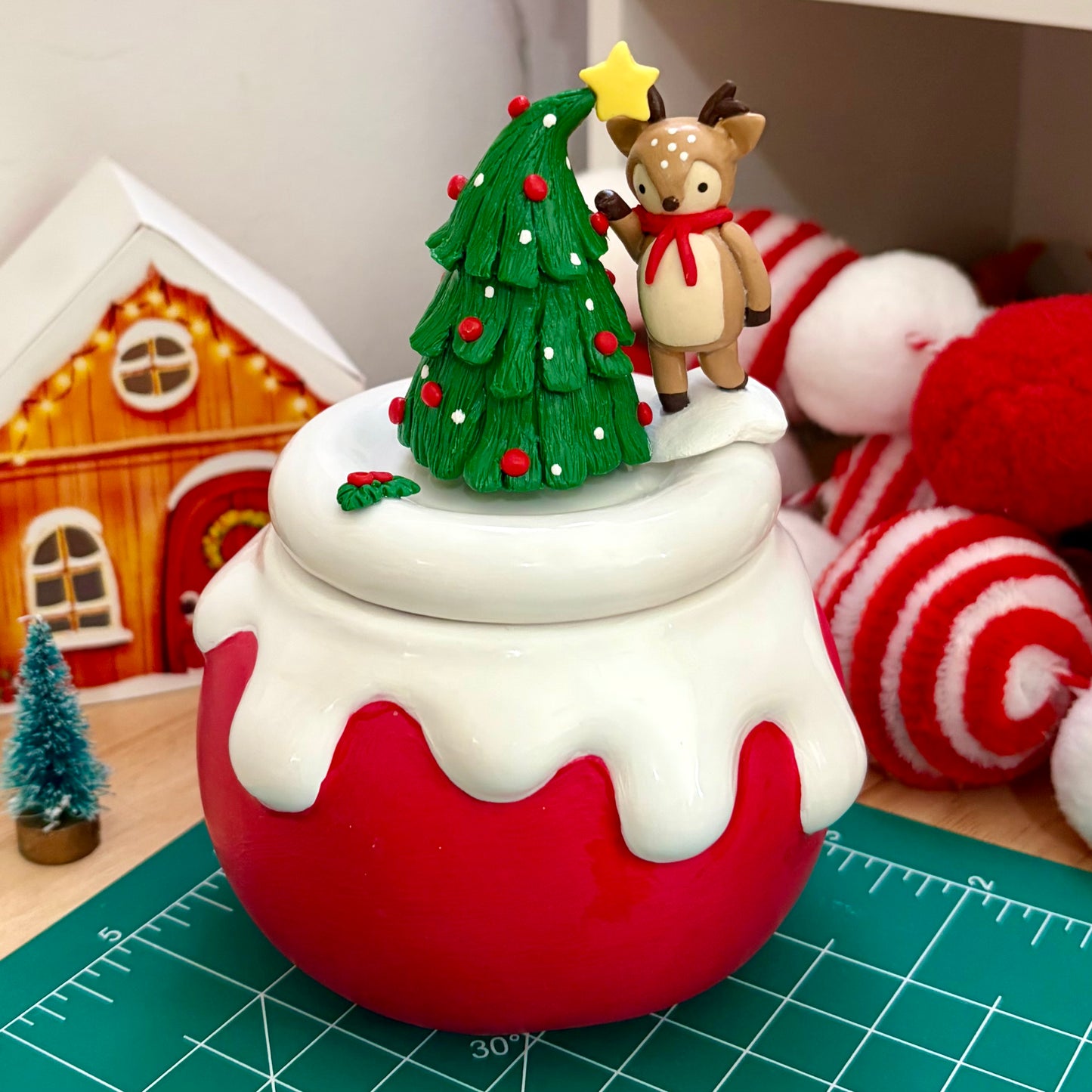 Whimsical Reindeer & Tree Honey Pot [READY TO SHIP]