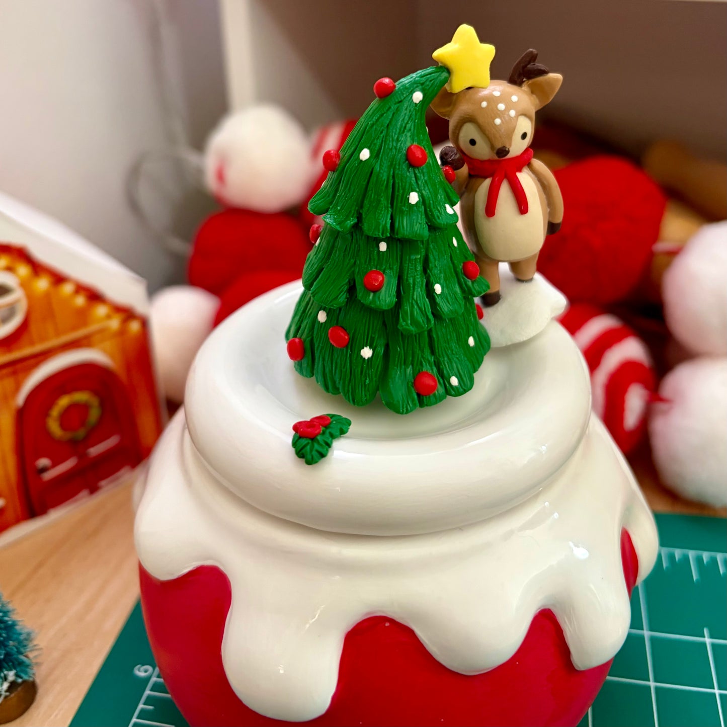 Whimsical Reindeer & Tree Honey Pot [READY TO SHIP]