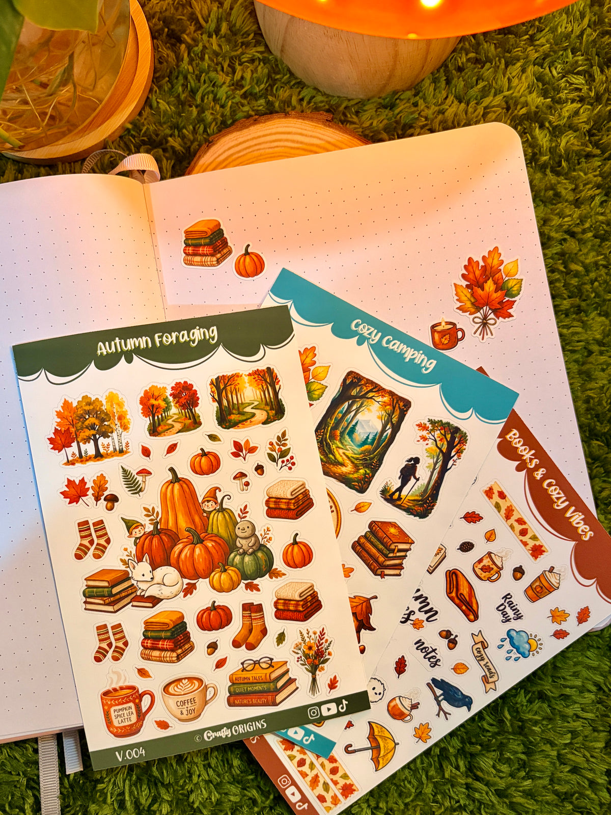 Cozy Camping, Autumn Foraging, Books & Cozy Vibes Sticker Sheet Bundle