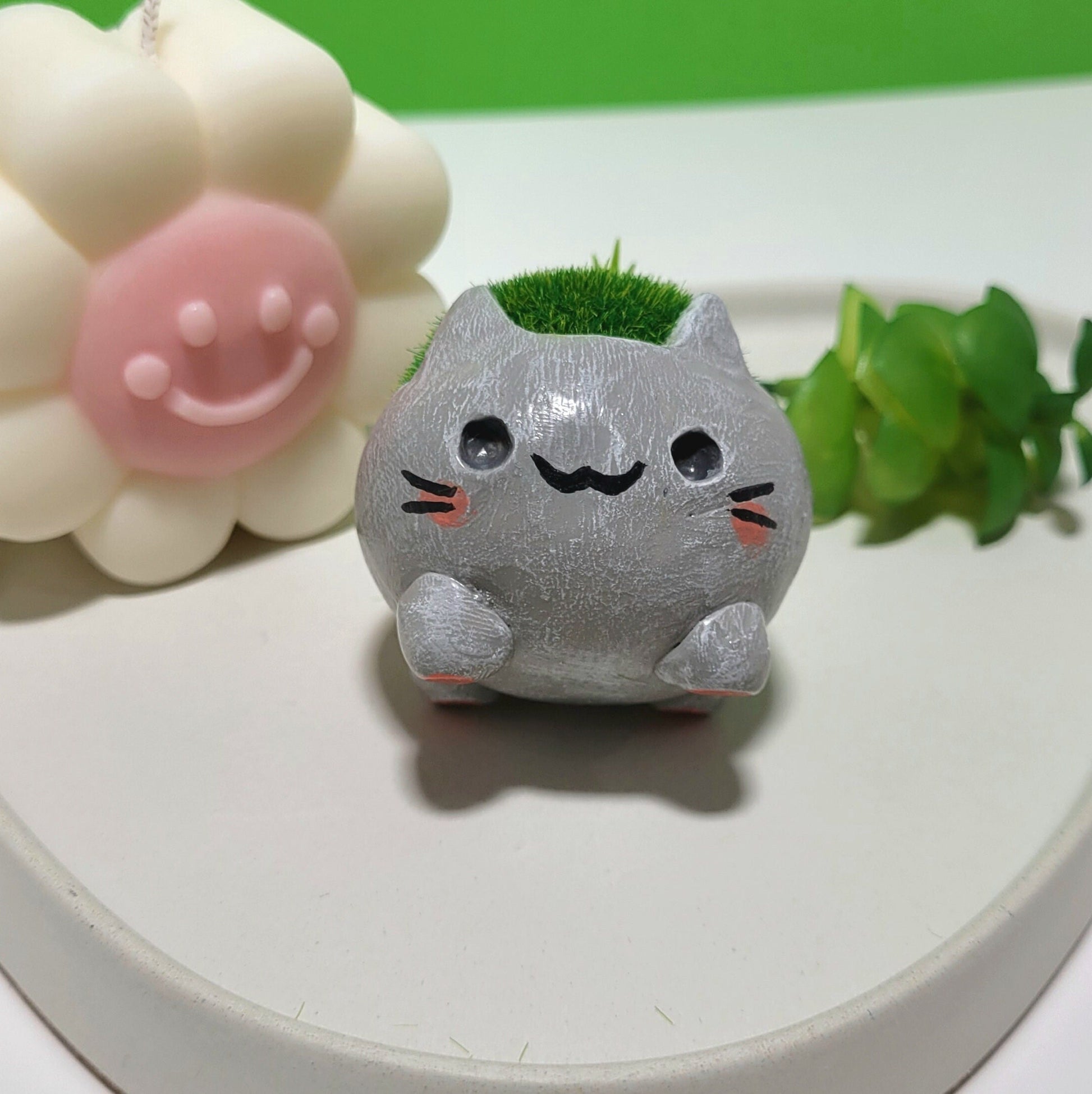 Desk Buddy - Cute Cat Figure - Plant Pal - Adopt a Rock - Clay Sculpture - Desk Friend - Desk Ornament