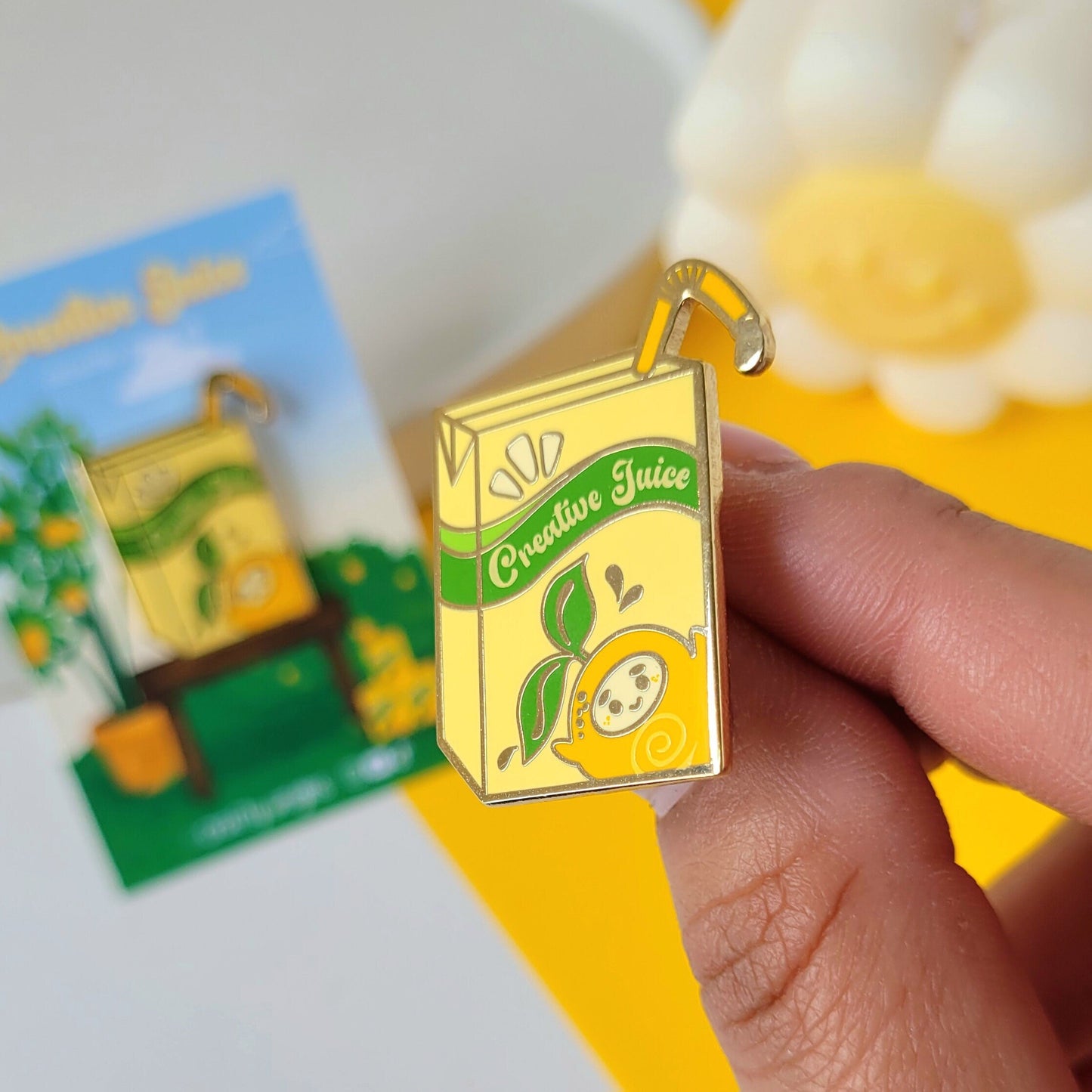 Creative Juice Box Hard Enamel Pin - Cute Enamel Pin - Lapel Pin - Fruit Enamel Pin - Juice Box Pin - Orange Enamel Pin - Kawaii Enamel Pin