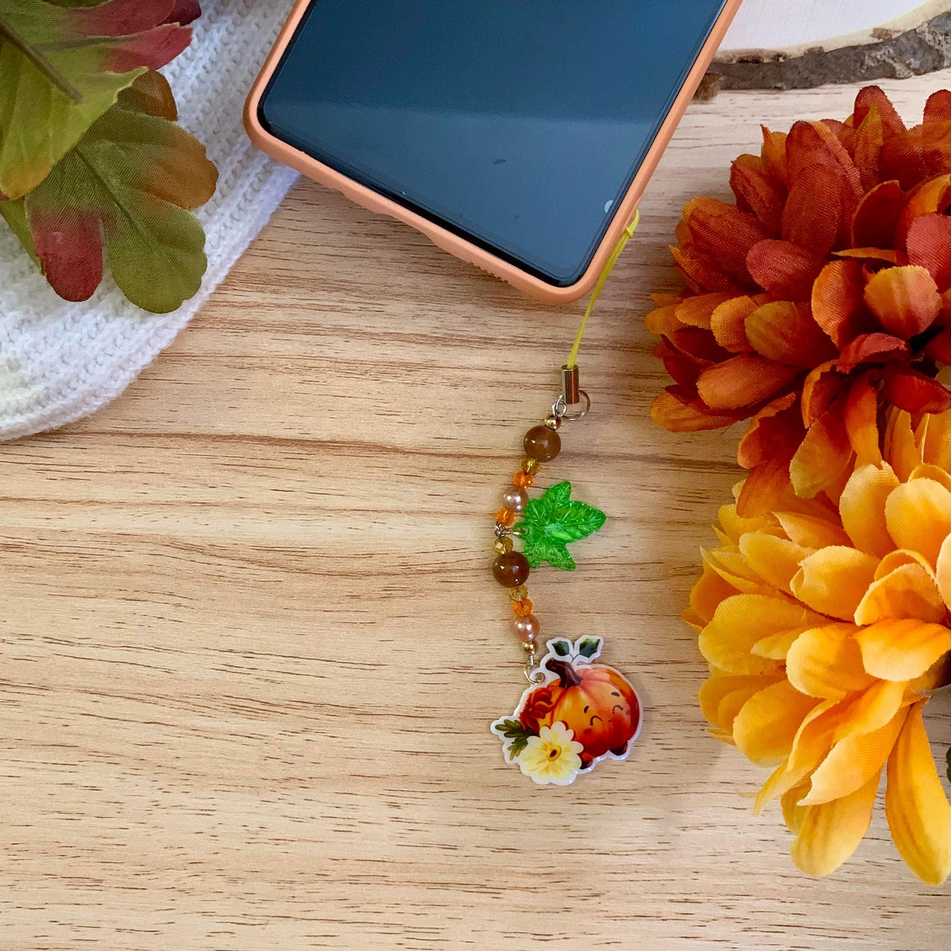 Phone Charm - Kindle accessory - Kawaii keychain - Pumpkin Keychain - Cell Phone Charm - Phone Jewelry - Phone Lanyard - Phone strap