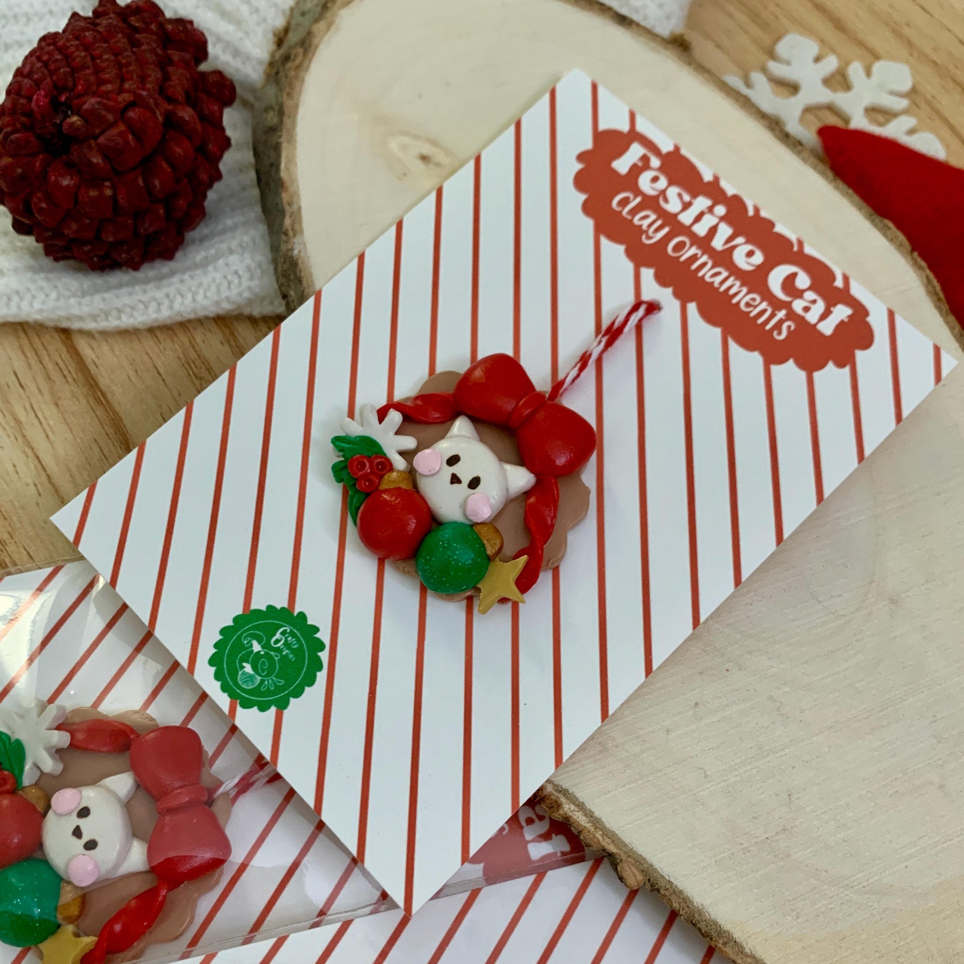 Festive Cat Mini Ornaments| Cat Clay Ornaments| Handmade Christmas Ornaments| Clay Wall Hanging| Handmade Clay Decor| Festive Cat Clay Charm