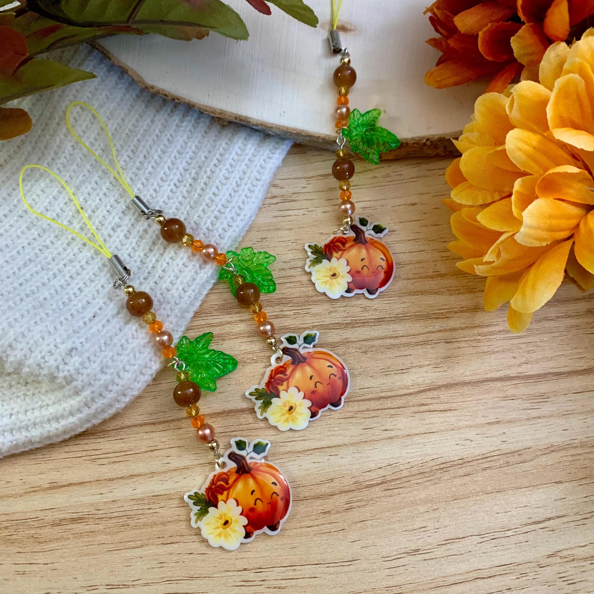 Phone Charm - Kindle accessory - Kawaii keychain - Pumpkin Keychain - Cell Phone Charm - Phone Jewelry - Phone Lanyard - Phone strap