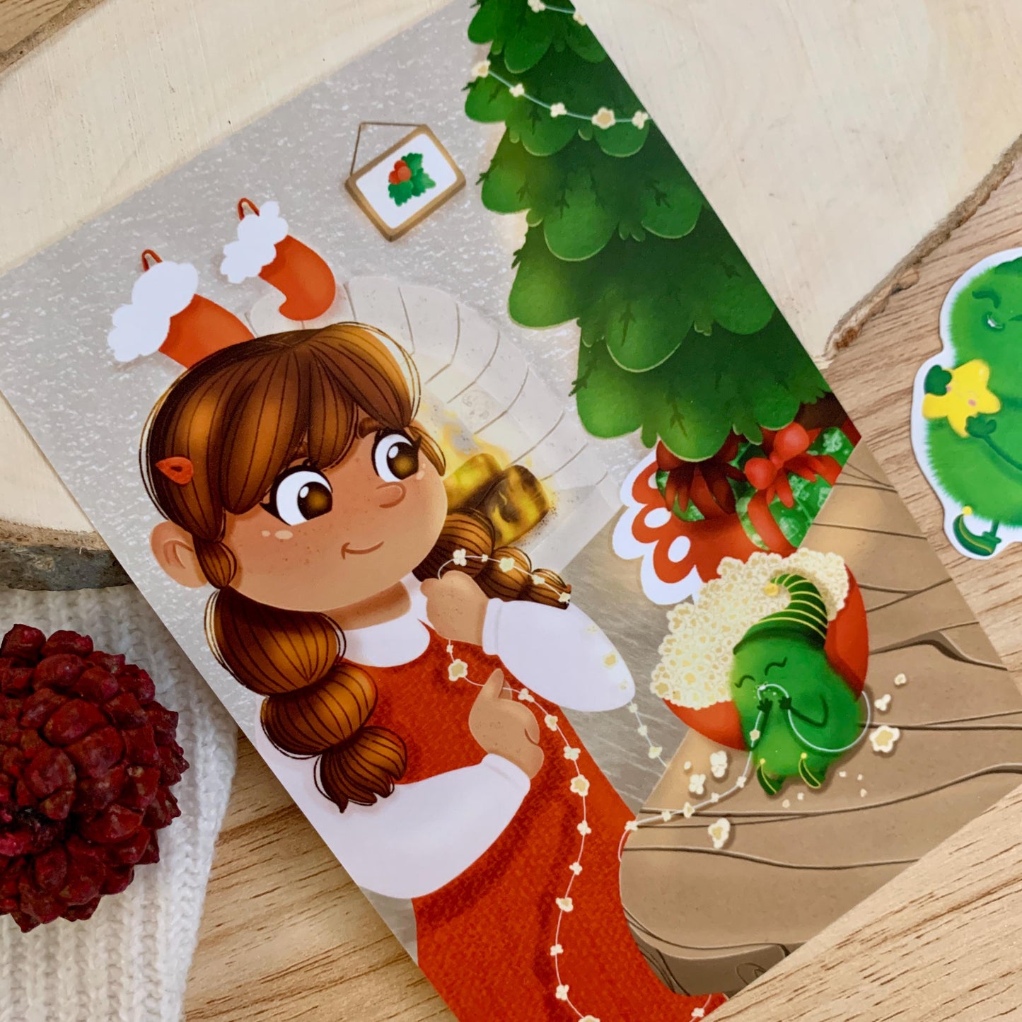 Tree Decorating Print & Sticker Bundle| Digital Art| Cute Christmas Art| Fantasy Art| Children Art| Storybook Art| Xmas Art Wall Decor