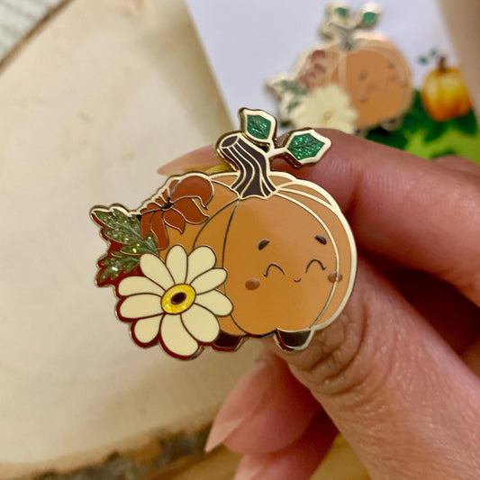 Hard Enamel Pin - Floral Pumpkin - Autumn Pin - Floral Pin - Pumpkin Pin - Collar Lapel Pin - Kawaii Backpack Pin - Forest core