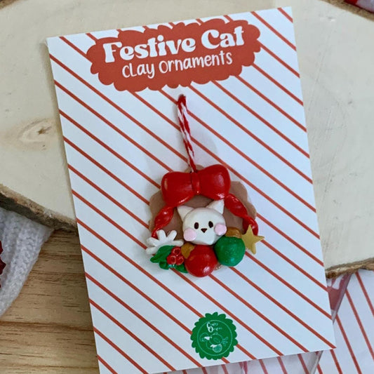 Festive Cat Mini Ornaments| Cat Clay Ornaments| Handmade Christmas Ornaments| Clay Wall Hanging| Handmade Clay Decor| Festive Cat Clay Charm