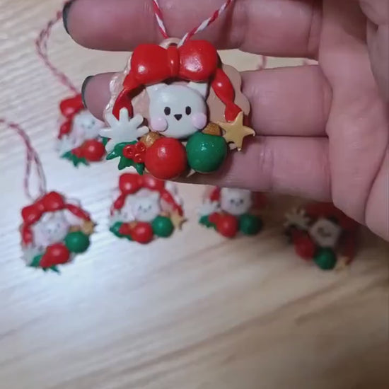 Festive Cat Mini Ornaments| Cat Clay Ornaments| Handmade Christmas Ornaments| Clay Wall Hanging| Handmade Clay Decor| Festive Cat Clay Charm