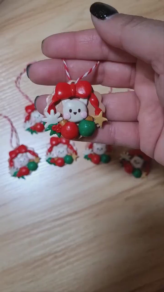 Festive Cat Mini Ornaments| Cat Clay Ornaments| Handmade Christmas Ornaments| Clay Wall Hanging| Handmade Clay Decor| Festive Cat Clay Charm