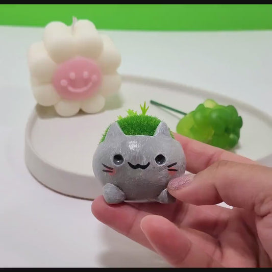 Desk Buddy - Cute Cat Figure - Plant Pal - Adopt a Rock - Clay Sculpture - Desk Friend - Desk Ornament