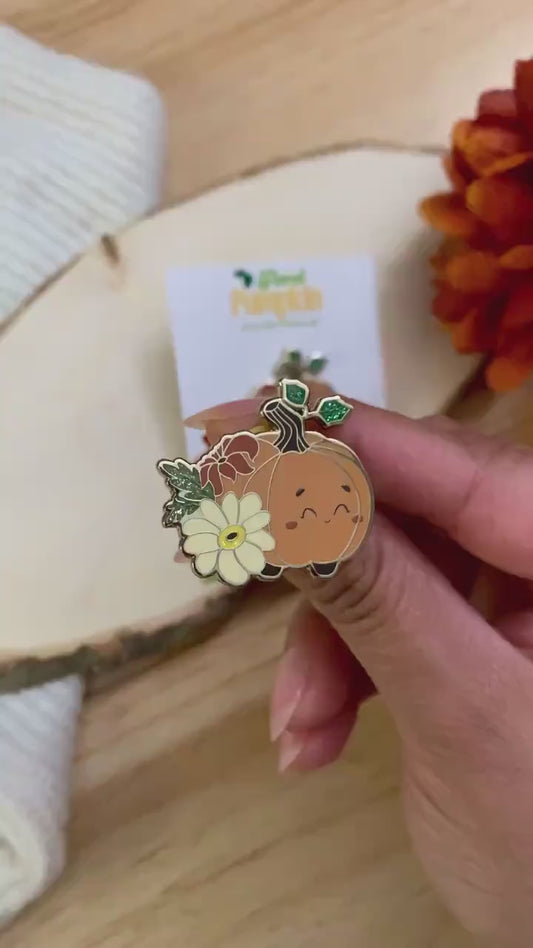Hard Enamel Pin - Floral Pumpkin - Autumn Pin - Floral Pin - Pumpkin Pin - Collar Lapel Pin - Kawaii Backpack Pin - Forest core